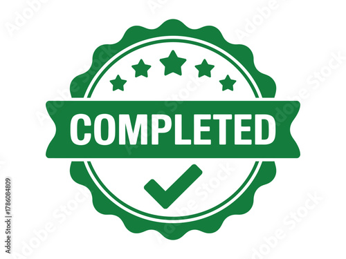 Completed badge vector illustration isolated on white background achievement concept for business and education