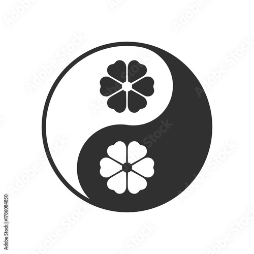 Yin yang symbol with hearts. Hands holding heart icon. Isolated vector illustration.