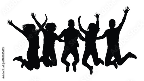 Joyful group jumping silhouette isolated on white background, Vector