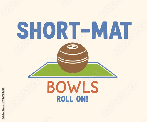 Short-Mat Bowls Design. Retro Lawn Bowling Print. Vintage Sport Graphic. Bowls Game Emblem. Rolling Ball Illustration
