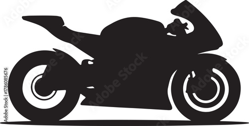 Black silhouette vector icon of a sleek sport motorcycle, perfect for racing and speed themed designs.