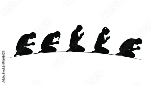 Silhouettes of people praying isolated on white background, Vector
