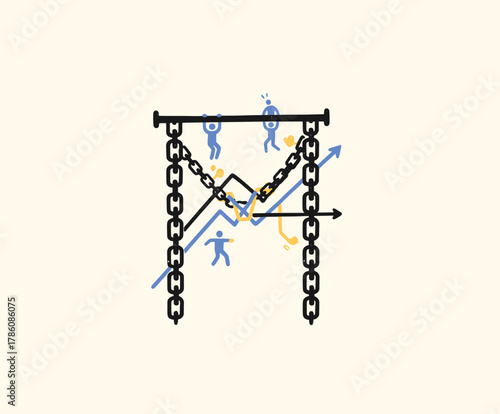 Financial struggle illustration. Barrier to market growth. Overcoming business challenge. Economic resistance graph. Simple volatility concept