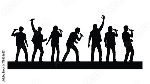Singing group silhouettes isolated on white background, Vector