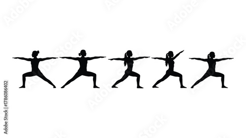 Yoga warrior ii pose silhouettes isolated on white background, Vector