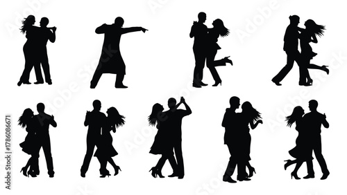 Dynamic dancing silhouettes collection isolated on white background, Vector