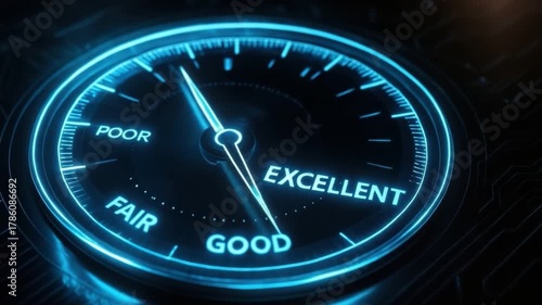Digital Gauge Performance Indicator Excellent, Good, Fair, Poor Ratings with Modern Blue Design for Enhanced User Experience