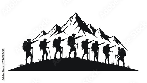 Mountain hikers silhouette isolated on white background, Vector