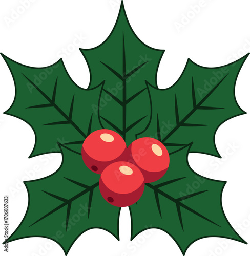 Christmas holly berry flat vector illustration icon