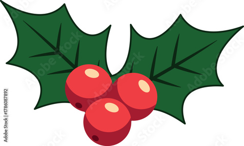 Christmas holly berry flat vector illustration icon