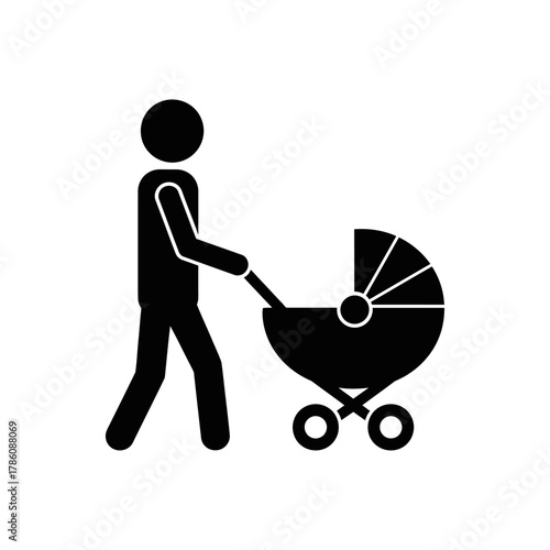 A person pushes a baby stroller, an icon representing family and childcare.