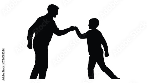 Father and son fist bump silhouette isolated on white background, Vector