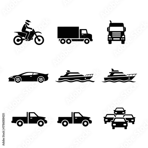 A collection of silhouette icons representing various modes of transport.