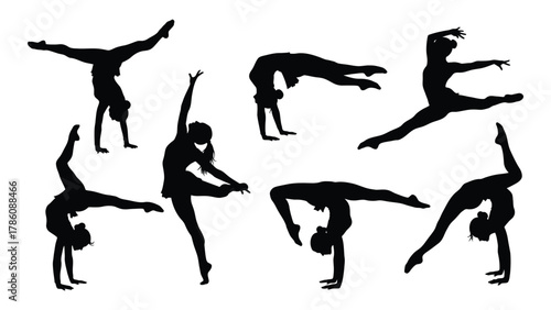 Gymnastics and dance silhouettes isolated on white background, Vector