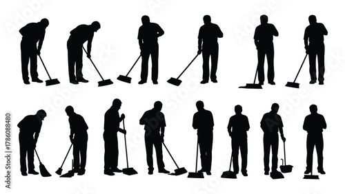 People sweeping silhouette collection isolated on white background, Vector