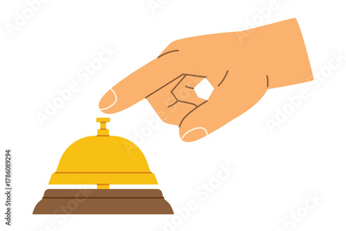 hand pressing a hotel service bell, ideal for hospitality, travel, customer service, or reception-themed designs - vector illustration