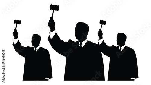 Judges with gavels silhouette isolated on white background, Vector