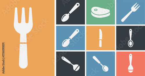 Versatile spoon icon set featuring multiple color variations for diverse design applications and branding needs