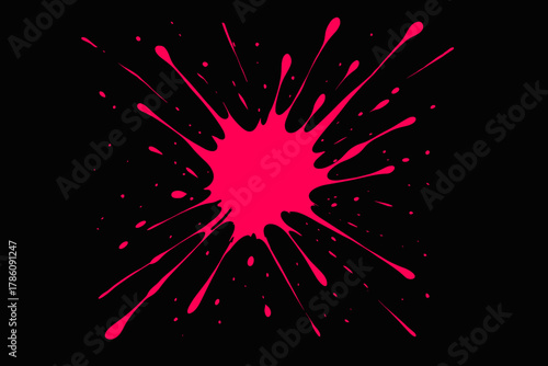 Neon Pink Splash. Artistic abstract splash of neon vector illustration pink paint against a clean black background, bold and