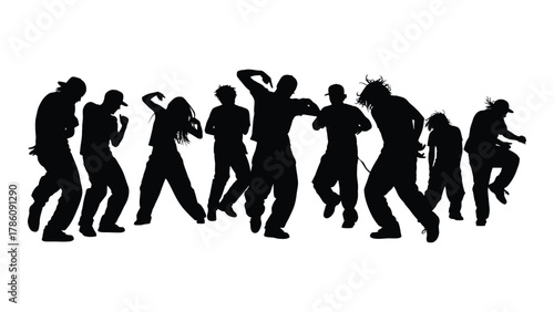 Dynamic hip hop dancers silhouettes isolated on white background, Vector