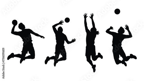 Dynamic volleyball player silhouettes isolated on white background, Vector