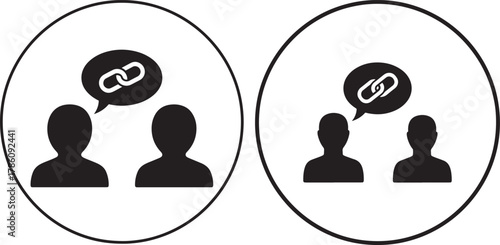 Two pairs of people communicating link icons silhouette