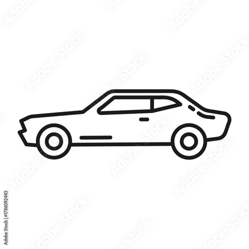 A black and white outline drawing of a car