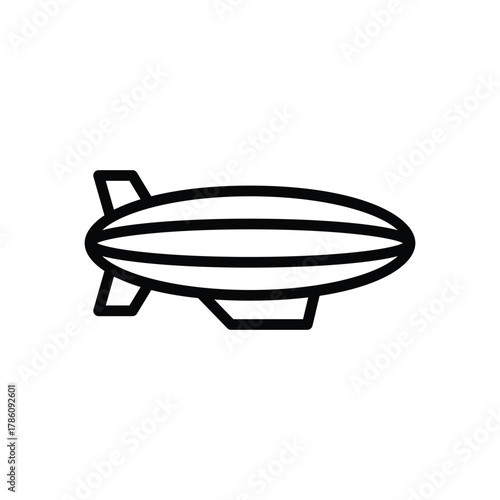 A black line drawing depicts a stylized blimp