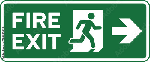Find green fire exit sign emergency escape route safety evacuation direction