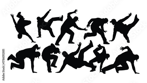 Dynamic breakdancing silhouettes isolated on white background, Vector