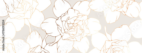 Lush gardenia flowers luxury floral illustration. Golden flowers vector design for decor, wallpapers, covers