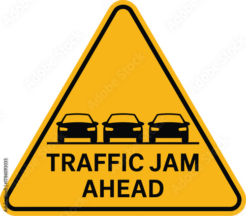 Traffic jam ahead sign vector illustration for road safety and awareness