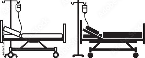 Two hospital beds with iv drip silhouette