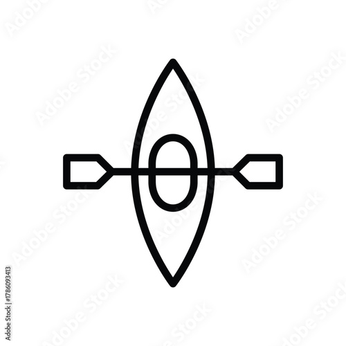 A line drawing of a kayak with a paddle