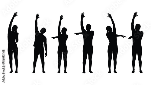 People stretching side bend silhouettes isolated on white background, Vector