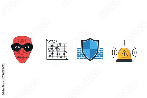 Cybersecurity and threat detection icons for digital protection design