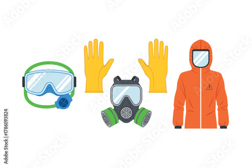 Safety equipment and protective gear icons for industrial and laboratory use