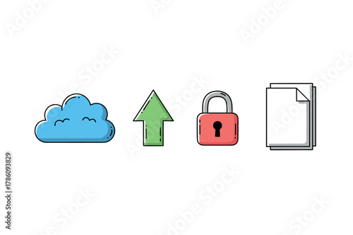 Cloud security and data management icons for digital platforms