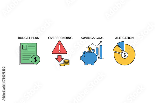 Personal finance management icons for budgeting and savings strategies