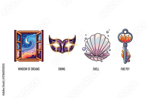 Mystical dreamscape icons for fantasy and creative designs