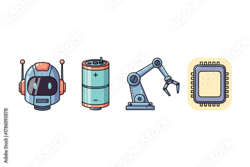Robotics and technology icons for modern tech design and marketing