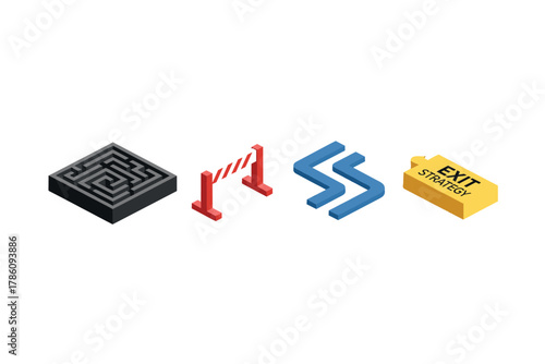 Problem solving and navigation icons for strategic planning and design use