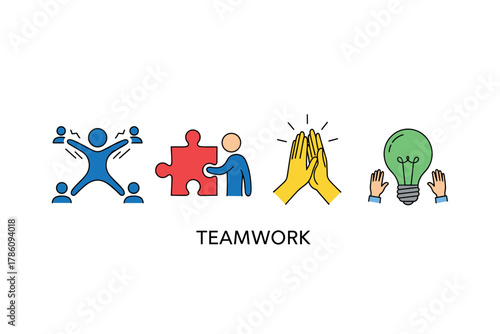Teamwork and collaboration icons for effective communication and problem-solving