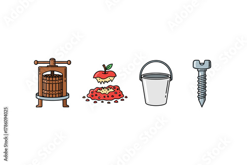 Rustic cider making and diy tools icon set for app and web design