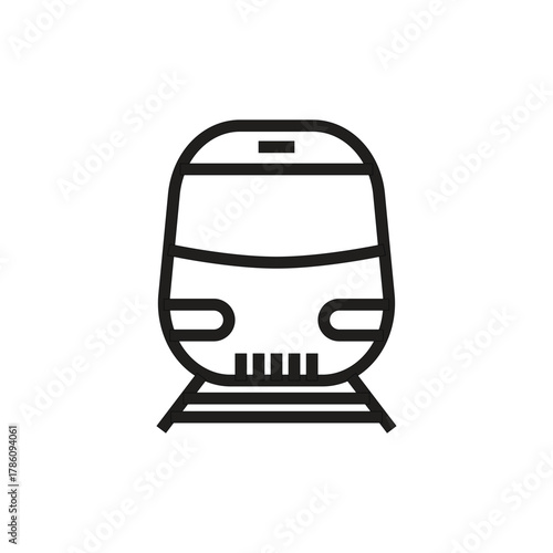 A minimalist outline of a highspeed trains front view complete with tracks