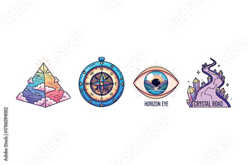 Mystical adventure icons for fantasy design projects