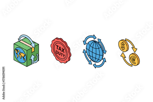 Global trade and finance icons for international business and economic design