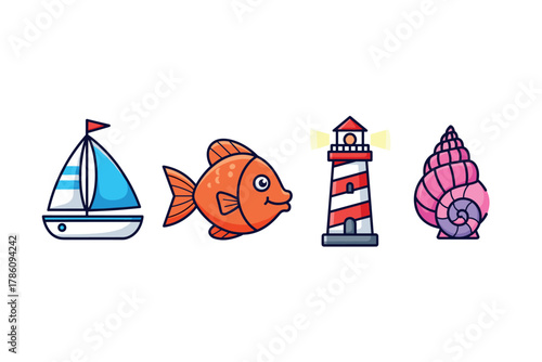 Nautical and marine elements for seaside design and decoration