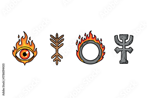 Mystical elemental emblems for fantasy game design and branding