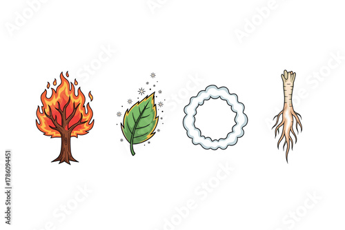 Elemental forces design icons for nature and mystic themes